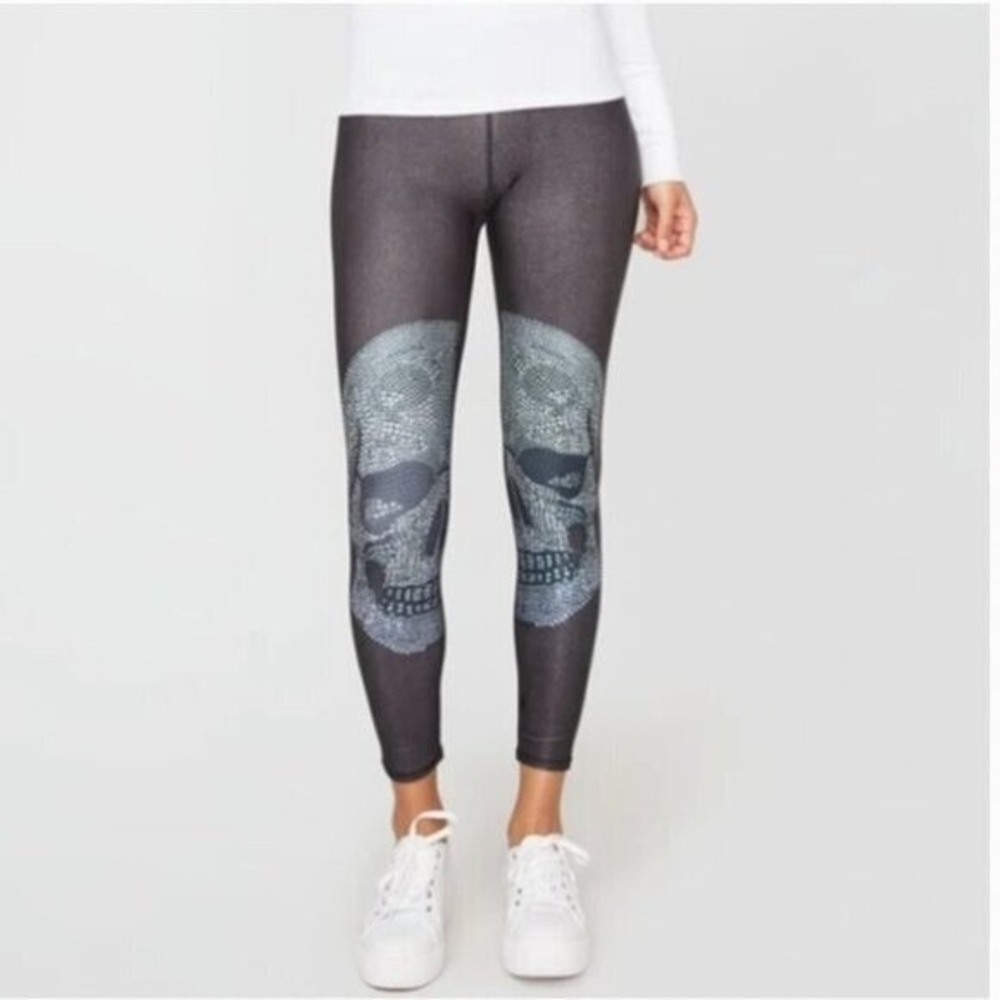 Terez Crystal Skull Hi-Shine Slim Band Leggings - Size‎ Large